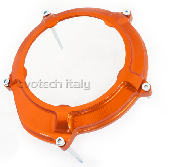 Afbeeldingen van Koppeling deksel met kijkglas aluminium Evotech voor diverse KTM motoren-Oranje