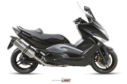 Afbeeldingen van MIVV compleet systeem met Speed Edge black steel RVS demper Yamaha T-MAX 500 '08-'11