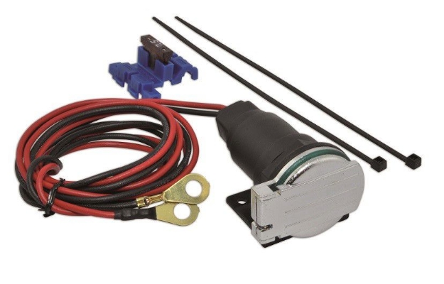 Afbeeldingen van Sigaret aansluiting met zelfsluitende klep (chroom) en zekering Baas