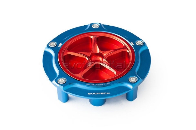 Afbeeldingen van Tankdop Evotech met schroefdop Honda (diverse modellen) blauw/rood