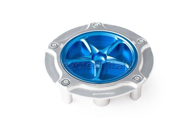 Afbeeldingen van Tankdop Evotech met schroefdop Honda (diverse modellen) zilver/blauw