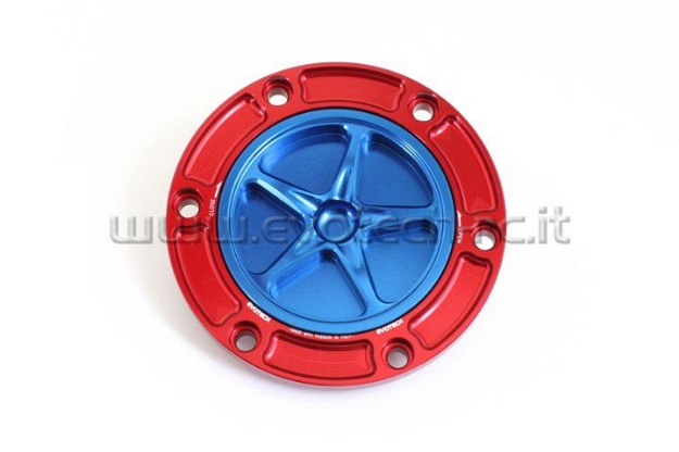 Afbeeldingen van Tankdop met schroefdop Evotech diverse Aprilia / KTM / MV Agusta / Triumph (ATB2) rood/blauw