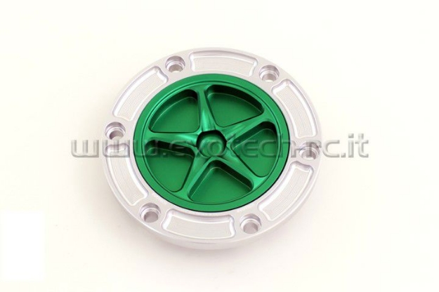 Afbeeldingen van Tankdop met schroefdop Evotech diverse Aprilia / KTM / MV Agusta / Triumph (ATB2) zilver/groen