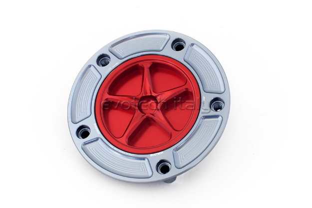 Afbeeldingen van Tankdop met schroefdop Evotech diverse Ducati modellen titanium/rood