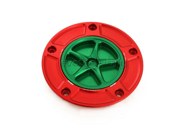 Afbeeldingen van Tankdop met schroefdop Evotech diverse Kawasaki modellen rood/groen