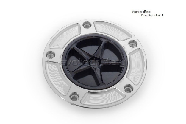 Afbeeldingen van Tankdop met schroefdop Evotech diverse Kawasaki modellen zilver/matzwart