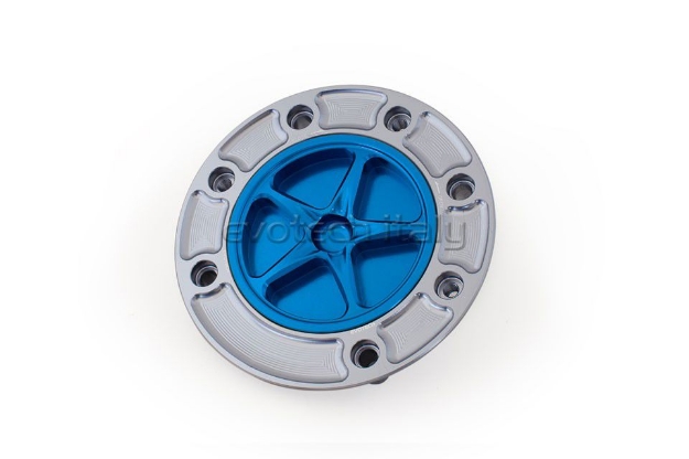 Afbeeldingen van Tankdop met schroefdop Evotech Suzuki 7 bouten (SU1) titanium/blauw