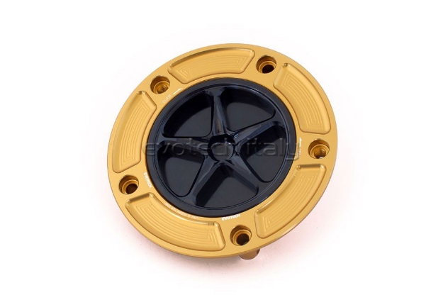 Afbeeldingen van Tankdop met schroefdop Evotech Suzuki 5 bouten (SU2) goud/zwart
