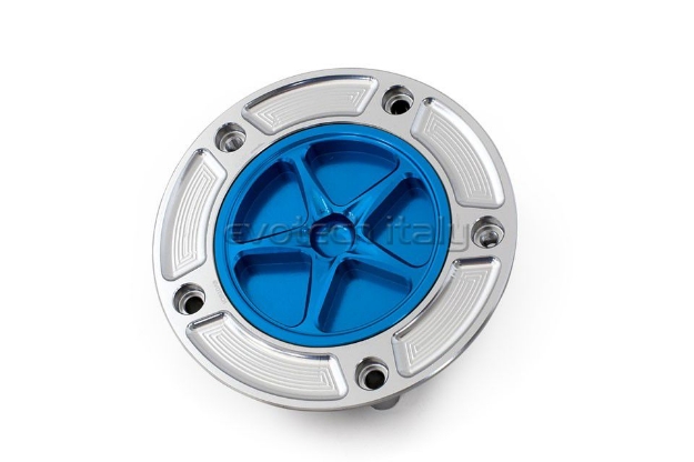 Afbeeldingen van Tankdop met schroefdop Evotech Suzuki 5 bouten (SU2) zilver/blauw