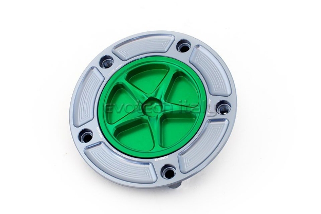 Afbeeldingen van Tankdop met schroefdop Evotech Suzuki 5 bouten (SU2) titanium/groen