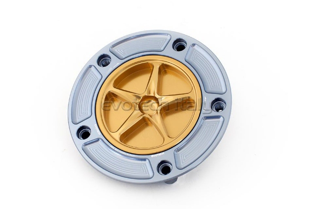 Afbeeldingen van Tankdop met schroefdop Evotech Suzuki 5 bouten (SU2) titanium/goud