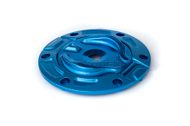 Afbeeldingen van Tankdop met sleutel opening van Evotech voor diverse Ducati en KTM modellen. blauw-blauw