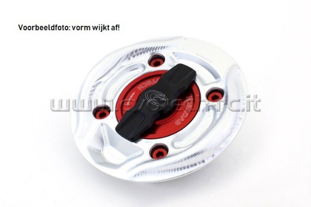 Afbeeldingen van Tankdop met snelsluiter van Evotech voor diverse Aprilia / Ducati / KTM / MV Agusta -zilver/rood