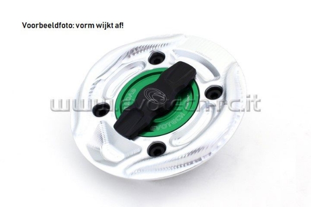 Afbeeldingen van Tankdop met snelsluiter van Evotech voor diverse Aprilia / Ducati / KTM / MV Agusta -zilver/groen