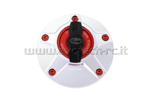 Afbeeldingen van Tankdop met snelsluiter van Evotech voor diverse Yamaha / Ducati / MV Agusta zilver/rood