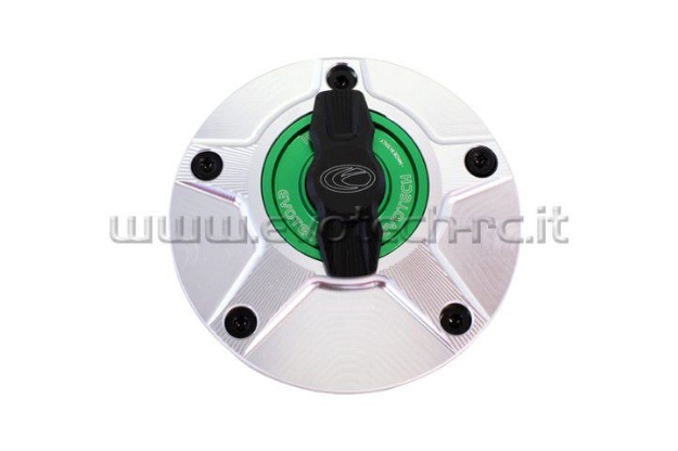 Afbeeldingen van Tankdop met snelsluiter van Evotech voor diverse Yamaha / Ducati / MV Agusta zilver/groen