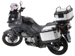 Afbeeldingen van Kofferset Hepco&Becker 'Cutout' met RVS rek en Xplorer BLACK koffers Suzuki DL650 V-Strom '04-'11