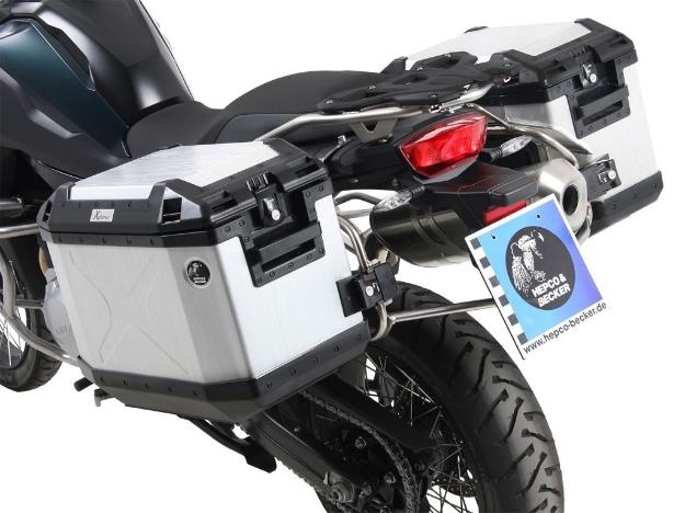 Afbeeldingen van Kofferset Hepco&Becker 'Cutout' met RVS rek en Xplorer koffers BMW F850GS '18-23