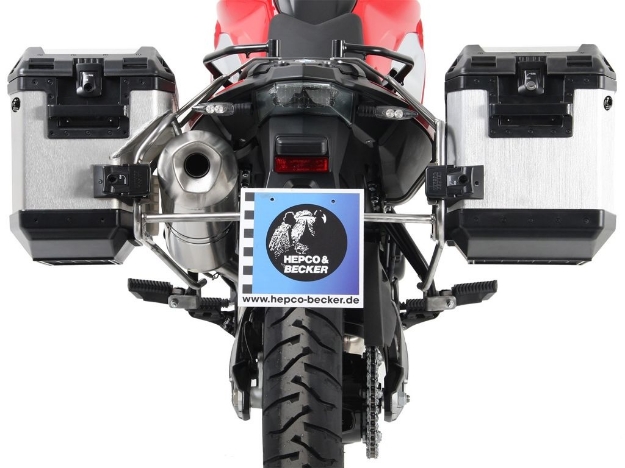 Afbeeldingen van Kofferset Hepco&Becker 'Cutout' met RVS rek en Xplorer koffers BMW F800GS '08-