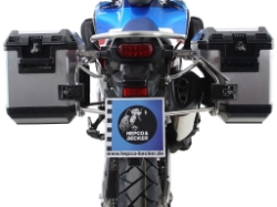 Afbeeldingen van Kofferset Hepco&Becker 'Cutout' met RVS rek en Xplorer BLACK koffers Honda CRF1000L Africa Twin Adventure Sports '18-
