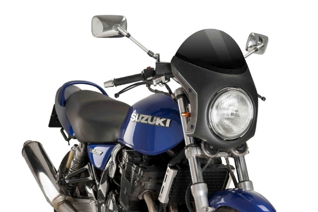 Afbeeldingen van Vervangingsruit retro fairing met carbon look kuipje Puig Universeel-Zwart