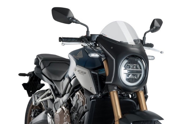 Afbeeldingen van Stuurkuipje zwart model retro fairing met ruitje Puig Honda CB650R '19-23 / CB1000R '18-20 transparant