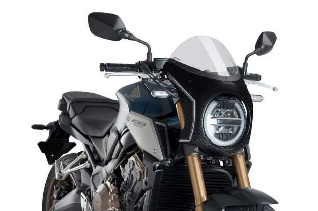 Afbeeldingen van Stuurkuipje carbon look model retro fairing met ruitje Puig Honda CB650R '19-23 / CB1000R '18-20