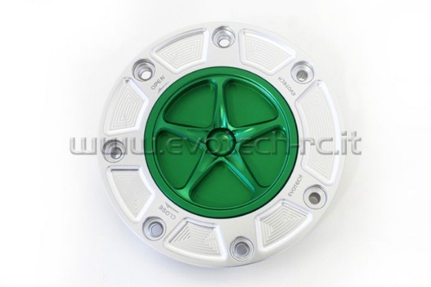 Afbeeldingen van Tankdop Evotech met schroefdop Honda (diverse modellen) zilver/groen