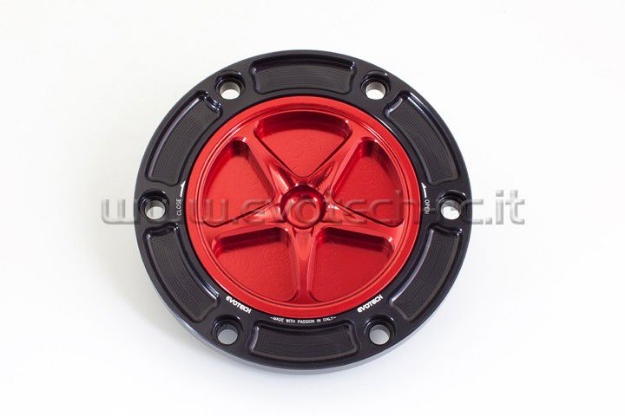 Afbeeldingen van Tankdop met schroefdop Evotech diverse Aprilia / KTM / MV Agusta / Triumph (ATB2) zwart/rood