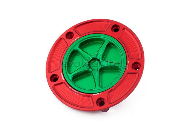 Afbeeldingen van Tankdop met schroefdop Evotech diverse Ducati modellen rood/groen