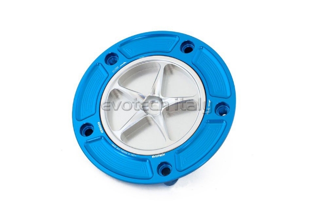 Afbeeldingen van Tankdop met schroefdop Evotech diverse Ducati modellen blauw/zilver