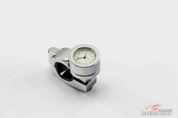 Afbeeldingen van Klokje voor stuurmontage 22/25,4mm met witte plaat body chroom Custom Acces