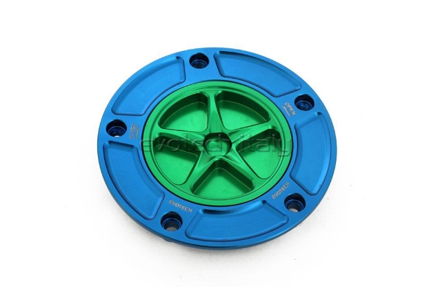 Afbeeldingen van Tankdop met schroefdop Evotech diverse Kawasaki modellen blauw/groen