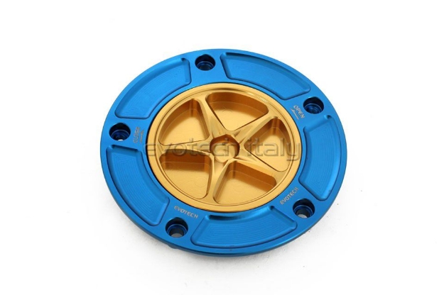 Afbeeldingen van Tankdop met schroefdop Evotech diverse Kawasaki modellen blauw/goud