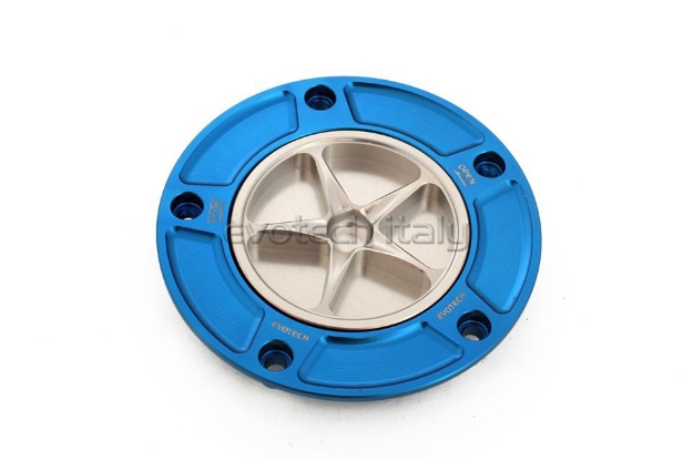 Afbeeldingen van Tankdop met schroefdop Evotech diverse Kawasaki modellen blauw/zilver
