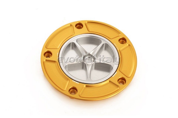 Afbeeldingen van Tankdop met schroefdop Evotech diverse Kawasaki modellen goud/zilver