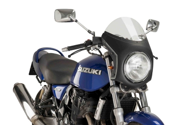 Afbeeldingen van Stuurkuipje mat zwart model retro fairing met ruitje Puig Universeel-Licht getint