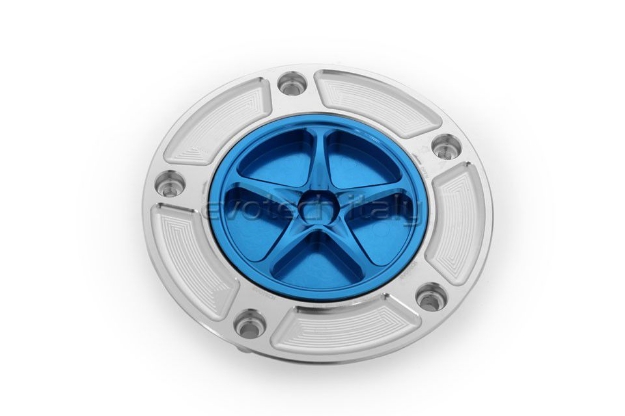 Afbeeldingen van Tankdop met schroefdop Evotech diverse Kawasaki modellen zilver/blauw