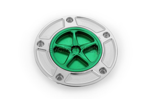 Afbeeldingen van Tankdop met schroefdop Evotech diverse Kawasaki modellen zilver/groen