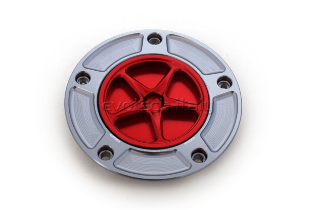 Afbeeldingen van Tankdop met schroefdop Evotech diverse Kawasaki modellen titanium/rood