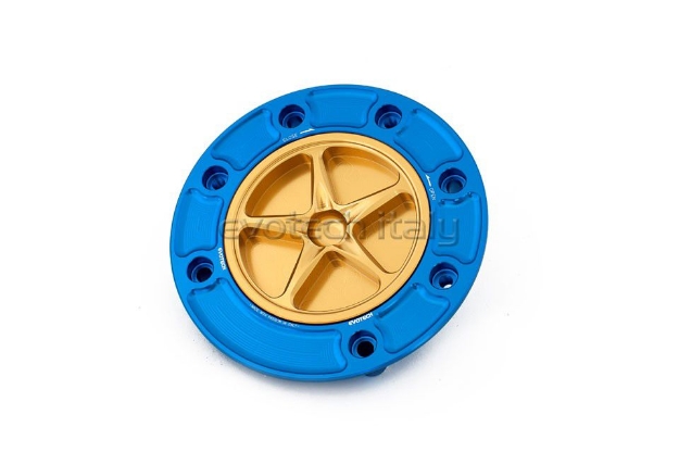 Afbeeldingen van Tankdop met schroefdop Evotech Suzuki 7 bouten (SU1) blauw/goud