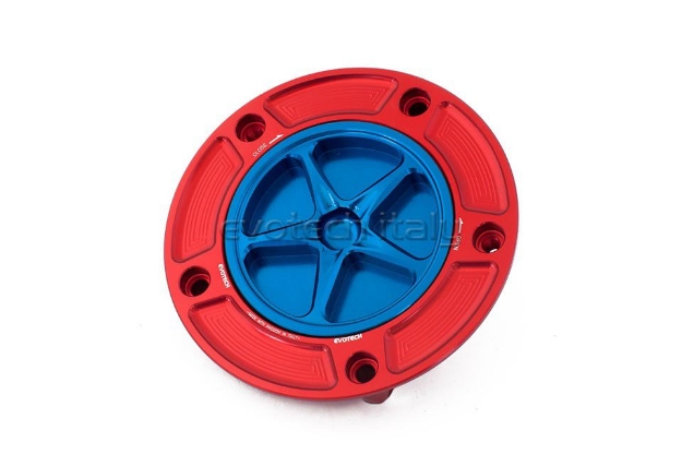 Afbeeldingen van Tankdop met schroefdop Evotech Suzuki 5 bouten (SU2) rood/blauw