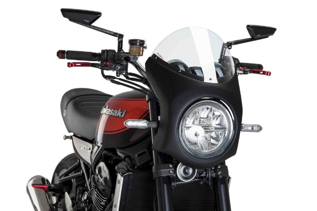 Afbeeldingen van Stuurkuipje carbon look model retro fairing met ruitje Puig Kawasaki Z900RS '17-