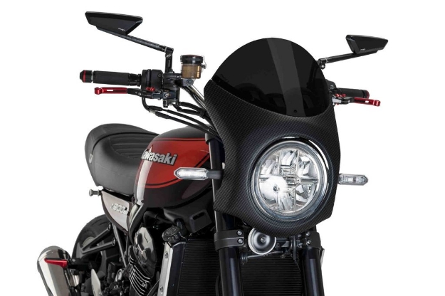 Afbeeldingen van Stuurkuipje carbon look model retro fairing met ruitje Puig Kawasaki Z900RS '17--Donker getint