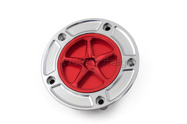 Afbeeldingen van Tankdop met schroefdop Evotech Suzuki 5 bouten (SU2) zilver/rood