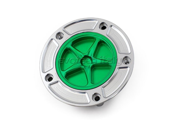 Afbeeldingen van Tankdop met schroefdop Evotech Suzuki 5 bouten (SU2) zilver/groen