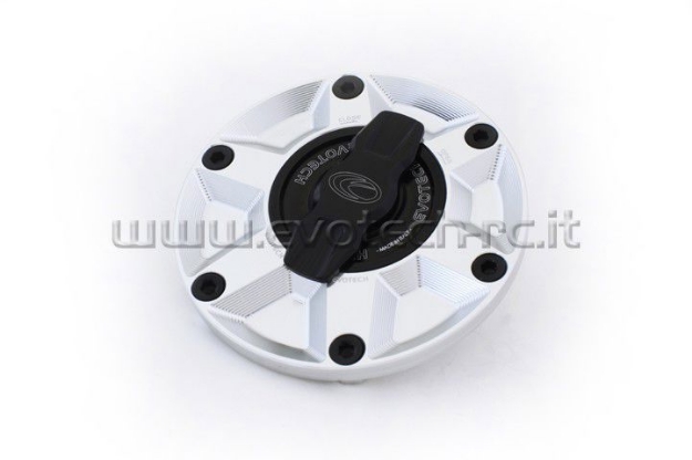Afbeeldingen van Tankdop met snelsluiter van Evotech voor diverse Aprilia / Triumph / MV Agusta zilver/zwart