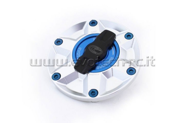 Afbeeldingen van Tankdop met snelsluiter van Evotech voor diverse Aprilia / Triumph / MV Agusta zilver/blauw