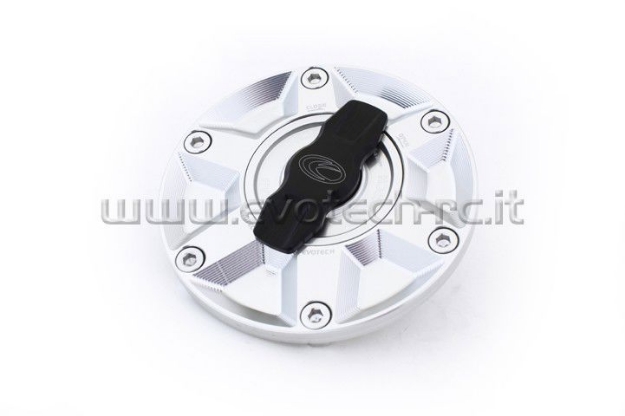 Afbeeldingen van Tankdop met snelsluiter van Evotech voor diverse Aprilia / Triumph / MV Agusta zilver/zilver