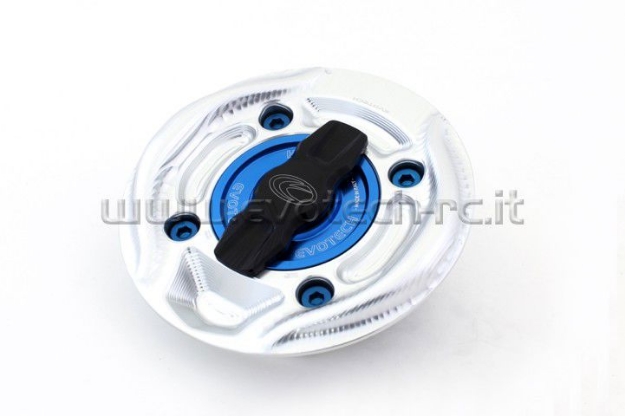 Afbeeldingen van Tankdop met snelsluiter van Evotech voor diverse BMW modellen zilver/blauw